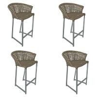 Kit 4 Banquetas Reis Em Corda Náutica E Base Em Alumínio Cinza Para área Gourmet Externa Rami Bege - 1