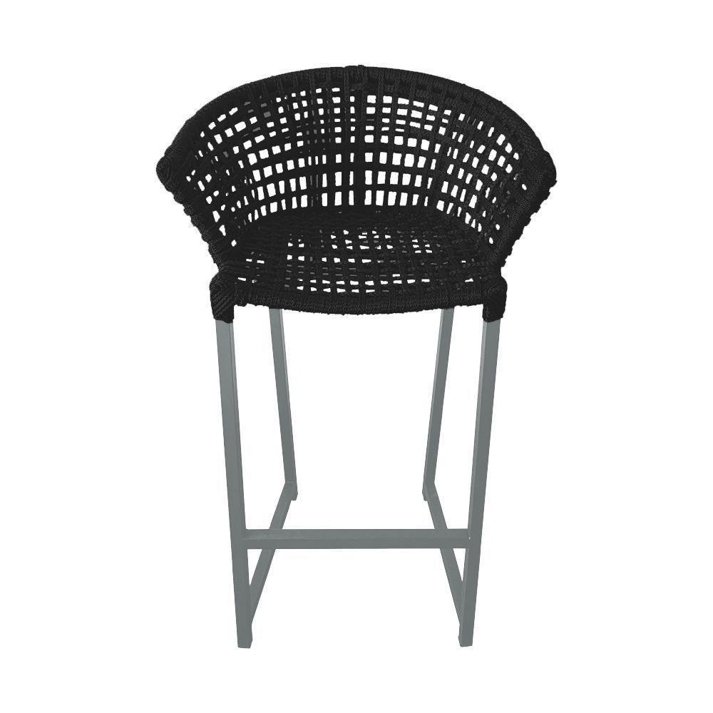 Kit 6 Banquetas Reis Em Corda Náutica E Base Em Alumínio Cinza Para área Gourmet Externa Preta Preto - 2