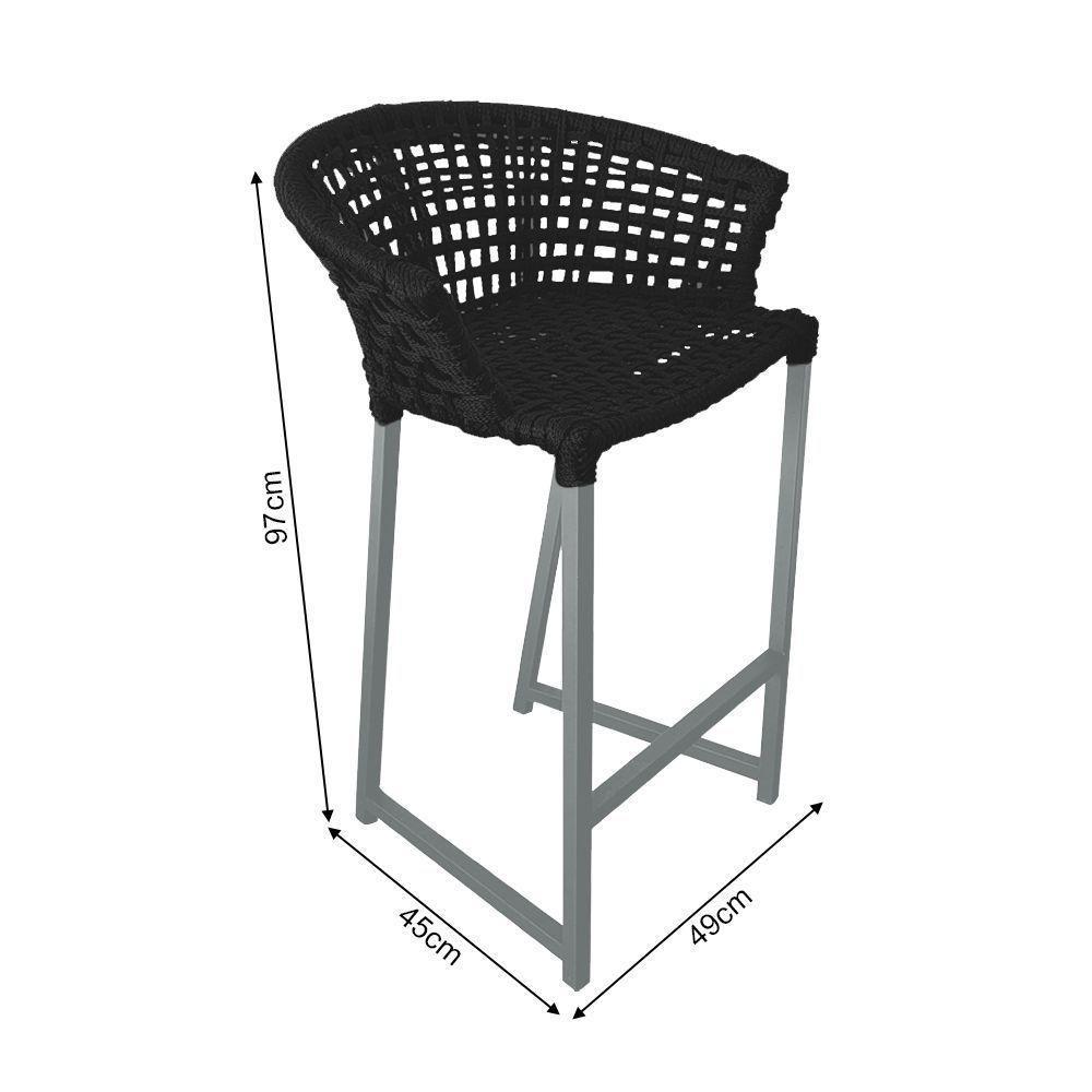 Kit 6 Banquetas Reis Em Corda Náutica E Base Em Alumínio Cinza Para área Gourmet Externa Preta Preto - 3