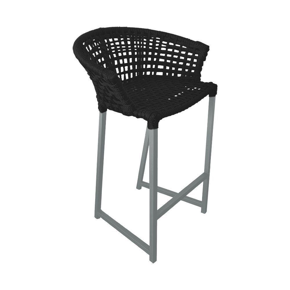Kit 6 Banquetas Reis Em Corda Náutica E Base Em Alumínio Cinza Para área Gourmet Externa Preta Preto - 4