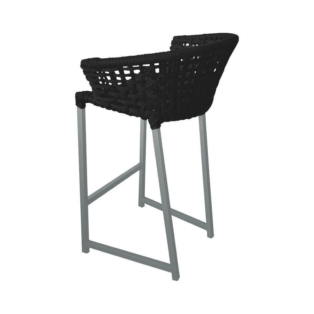 Kit 6 Banquetas Reis Em Corda Náutica E Base Em Alumínio Cinza Para área Gourmet Externa Preta Preto - 5