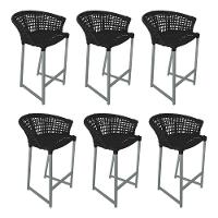 Kit 6 Banquetas Reis Em Corda Náutica E Base Em Alumínio Cinza Para área Gourmet Externa Preta Preto - 1