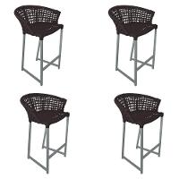 Kit 4 Banquetas Reis Em Corda Náutica E Base Em Alumínio Cinza Para área Gourmet Externa Marrom - 1