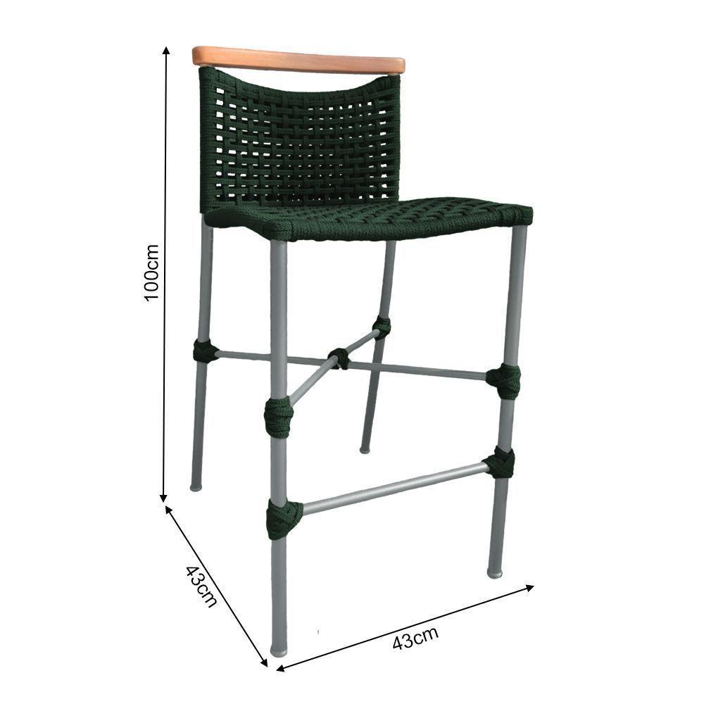 Kit 2 Banquetas Em Corda Náutica Base Em Alumínio Cinza Com Detalhe Em Madeira Verde Musgo Verde - 3