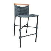 Kit 4 Banquetas Em Corda Náutica Base Em Alumínio Preta Com Detalhe Em Madeira Cinza Cinza - 3