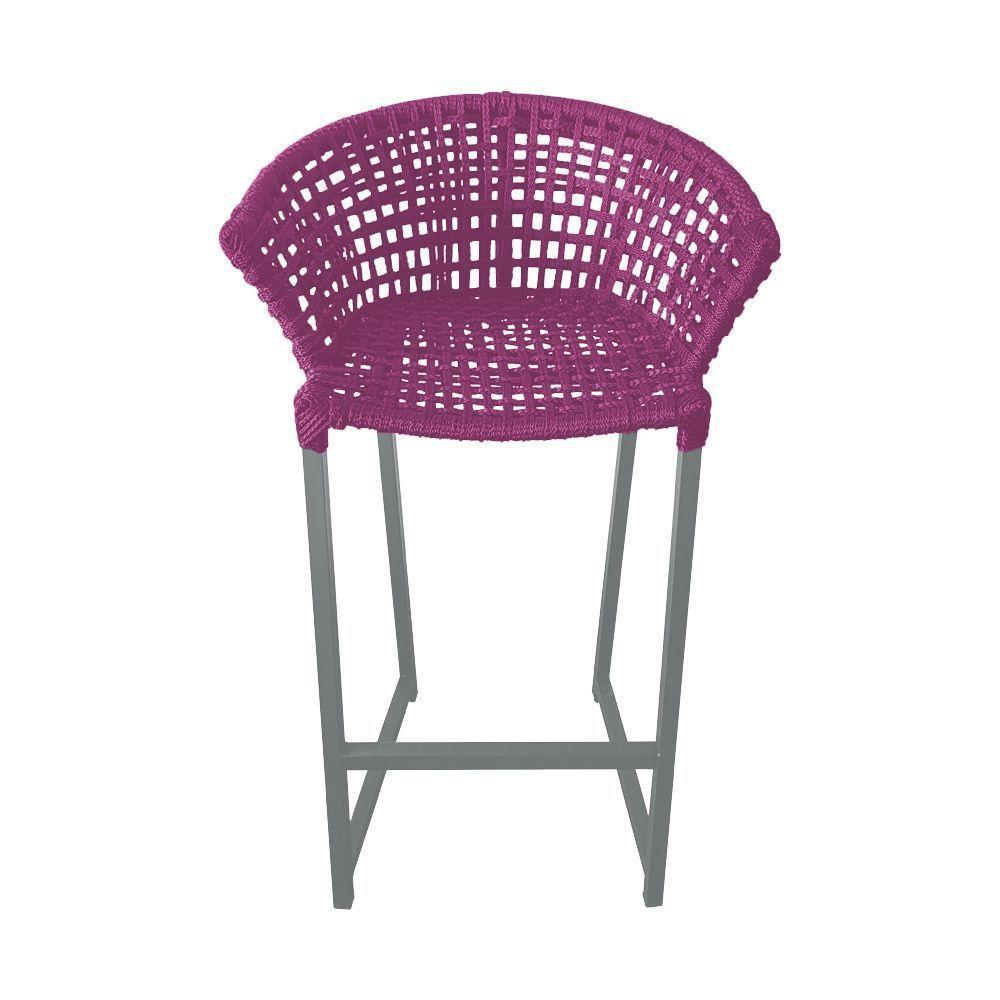 Kit 6 Banquetas Reis Em Corda Náutica E Base Em Alumínio Cinza Para área Gourmet Externa Rosa Rosa - 2