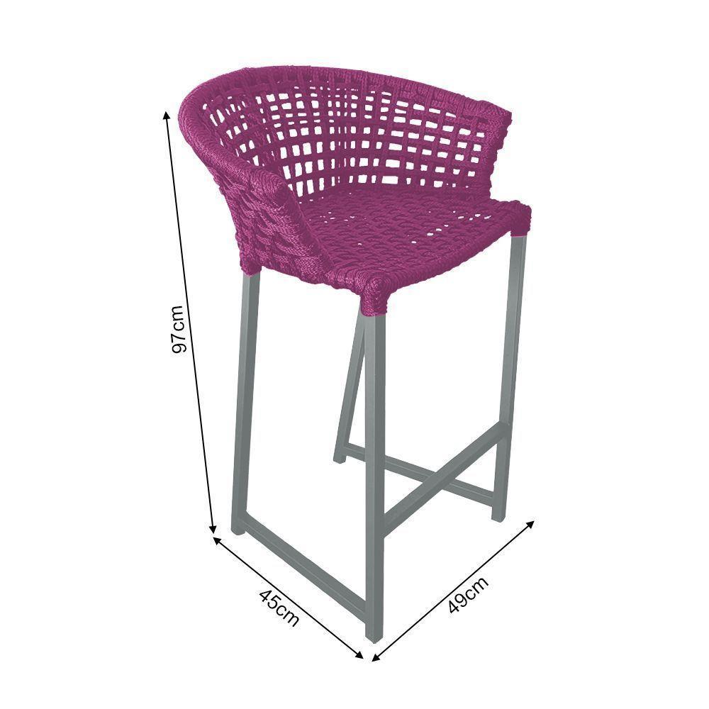 Kit 6 Banquetas Reis Em Corda Náutica E Base Em Alumínio Cinza Para área Gourmet Externa Rosa Rosa - 5