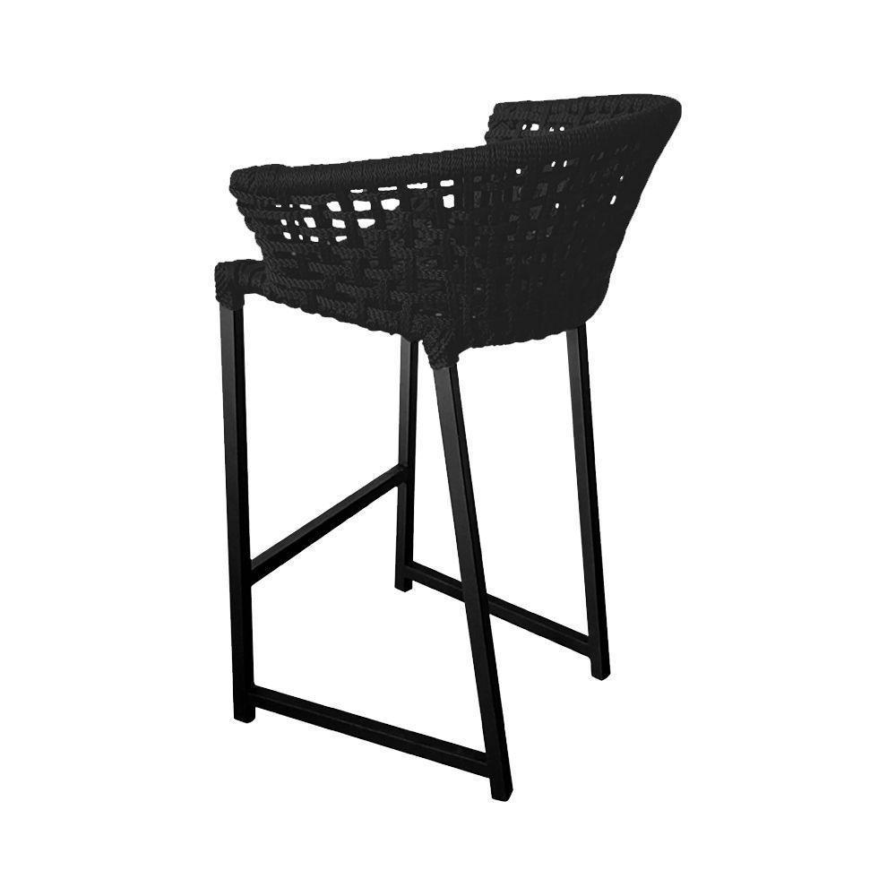 Kit 6 Banquetas Reis Em Corda Náutica E Base Em Alumínio Preta Para área Gourmet Externa Preta Preto - 3