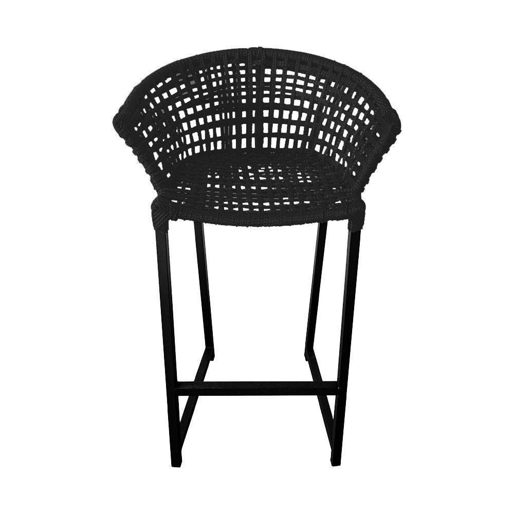 Kit 6 Banquetas Reis Em Corda Náutica E Base Em Alumínio Preta Para área Gourmet Externa Preta Preto - 4