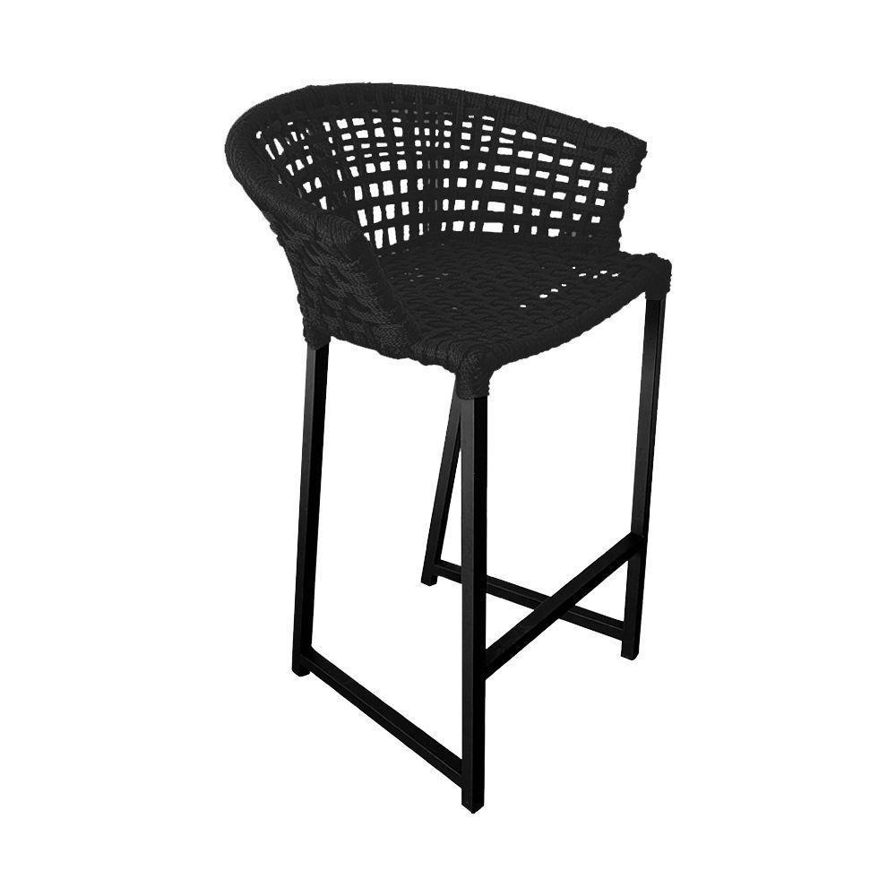 Kit 6 Banquetas Reis Em Corda Náutica E Base Em Alumínio Preta Para área Gourmet Externa Preta Preto - 5