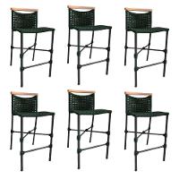 Kit 6 Banquetas Em Corda Náutica Base Em Alumínio Preta Com Detalhe Em Madeira Verde Musgo Verde - 1