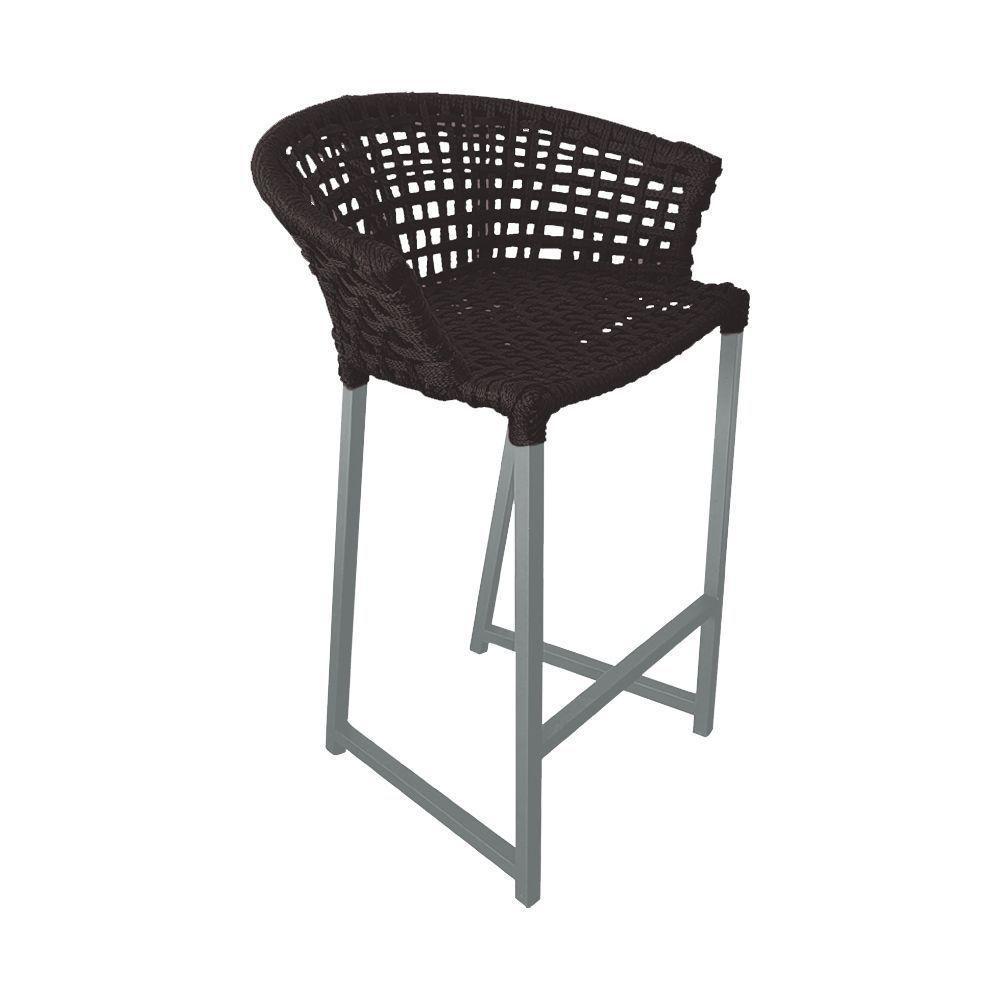 Kit 6 Banquetas Reis Em Corda Náutica E Base Em Alumínio Cinza Para área Gourmet Externa Marrom - 3