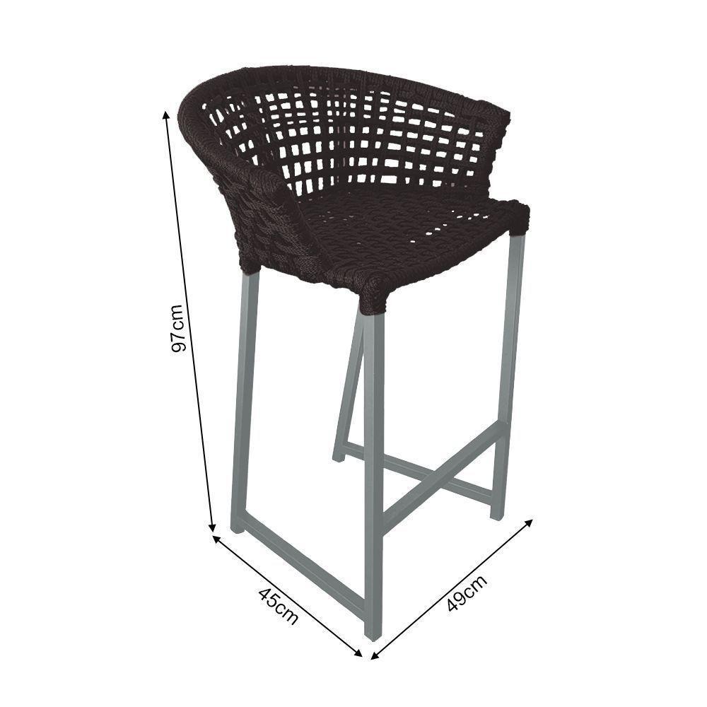 Kit 6 Banquetas Reis Em Corda Náutica E Base Em Alumínio Cinza Para área Gourmet Externa Marrom - 4