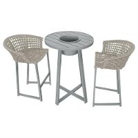 Conjunto Bistrô Champanheira Cinza Tampo Ripado E 2 Banquetas Reis Corda Náutica Areia - Cor: Bege - 1