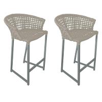 Kit 2 Banquetas Reis Em Corda Náutica E Base Em Alumínio Cinza Para área Gourmet Externa Areia Bege - 1