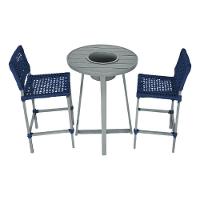 Conjunto Bistrô Champanheira Cinza Tampo Ripado E 2 Banquetas França Corda Náutica Azul Marinho Azul - 1