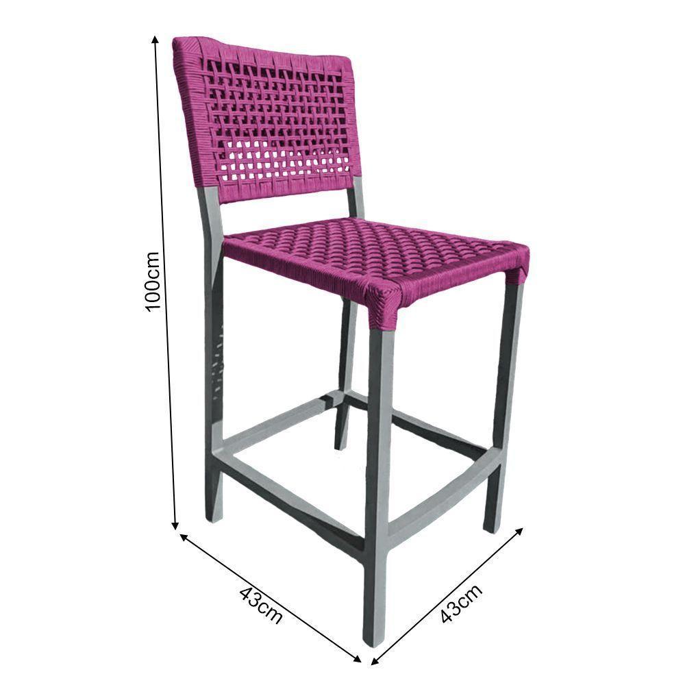 Kit 2 Banquetas França Em Corda Náutica E Base Em Alumínio Cinza Para área Gourmet Rosa - Cor: Rosa - 2