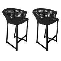 Kit 2 Banquetas Reis Em Corda Náutica E Base Em Alumínio Preta Para área Gourmet Externa Preta Preto - 1