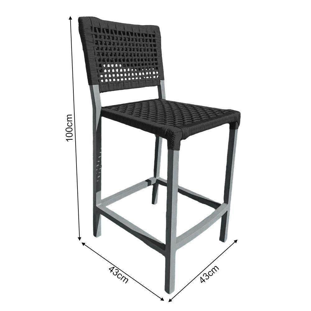 Conjunto Bistrô Champanheira Cinza Tampo Ripado E 2 Banquetas França Corda Náutica Preta Preto - 2