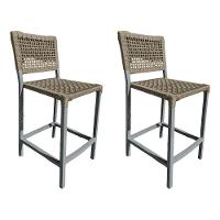 Kit 2 Banquetas França Em Corda Náutica E Base Em Alumínio Cinza Para área Gourmet Rami - Cor: Bege - 1