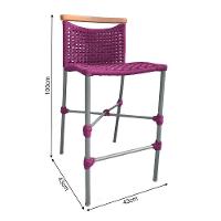 Kit 2 Banquetas Anne Em Corda Náutica Base Em Alumínio Cinza Com Detalhe Em Madeira Rosa - Cor: Rosa - 2