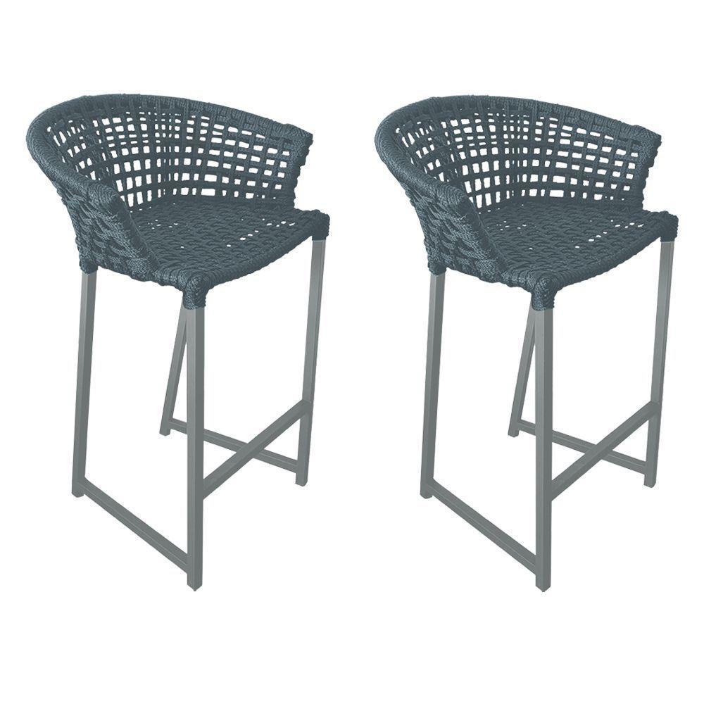 Kit 2 Banquetas Reis Em Corda Náutica E Base Em Alumínio Cinza Para área Gourmet Externa Cinza Cinza - 1