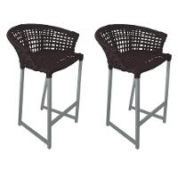 Kit 2 Banquetas Reis Em Corda Náutica E Base Em Alumínio Cinza Para área Gourmet Externa Marrom - 1