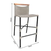 Kit 2 Banquetas Em Corda Náutica Base Em Alumínio Preta Com Detalhe Em Madeira Areia Bege - 2