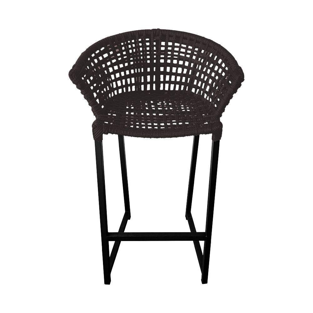 Kit 4 Banquetas Reis Em Corda Náutica E Base Em Alumínio Preta Para área Gourmet Externa Marrom - 3