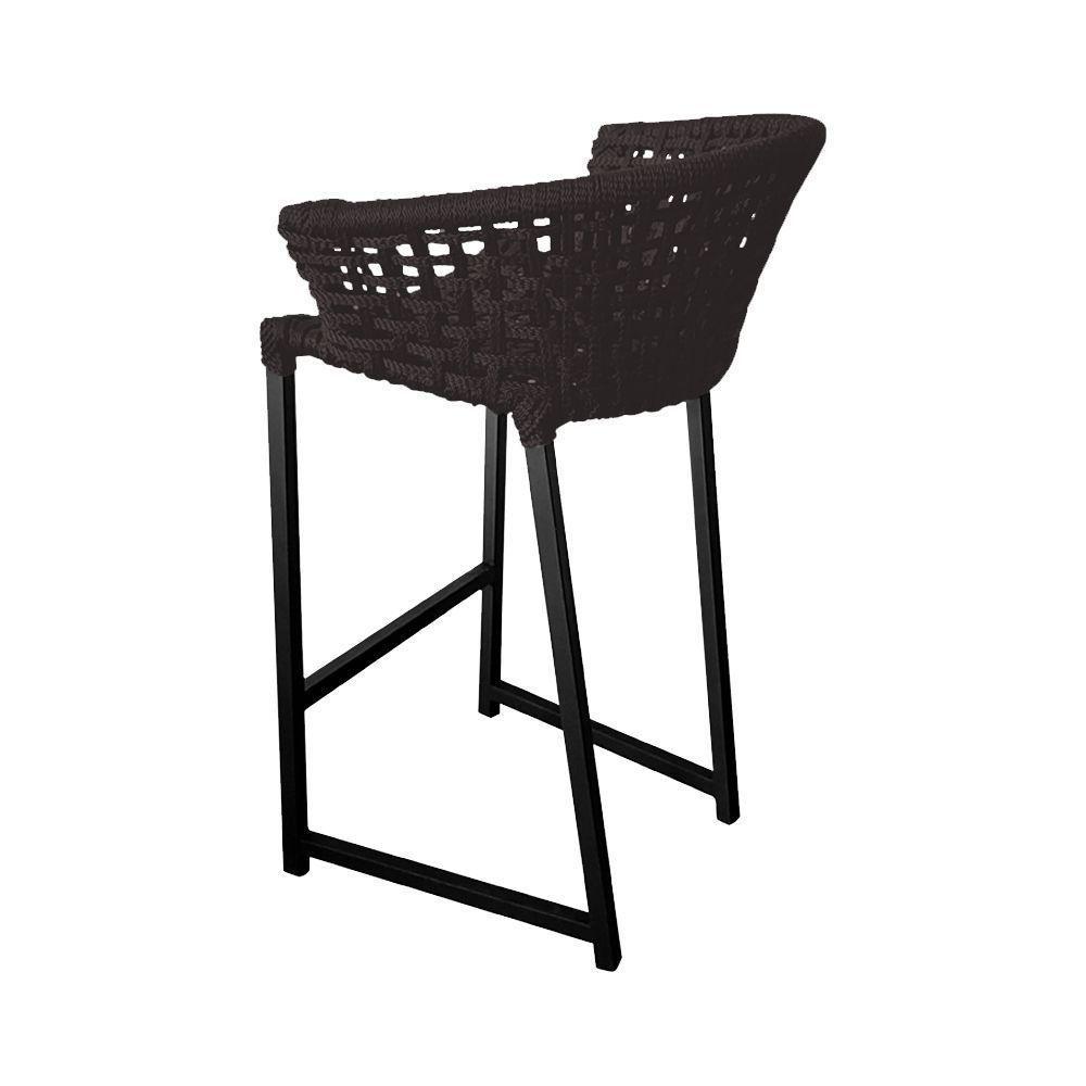 Kit 4 Banquetas Reis Em Corda Náutica E Base Em Alumínio Preta Para área Gourmet Externa Marrom - 5