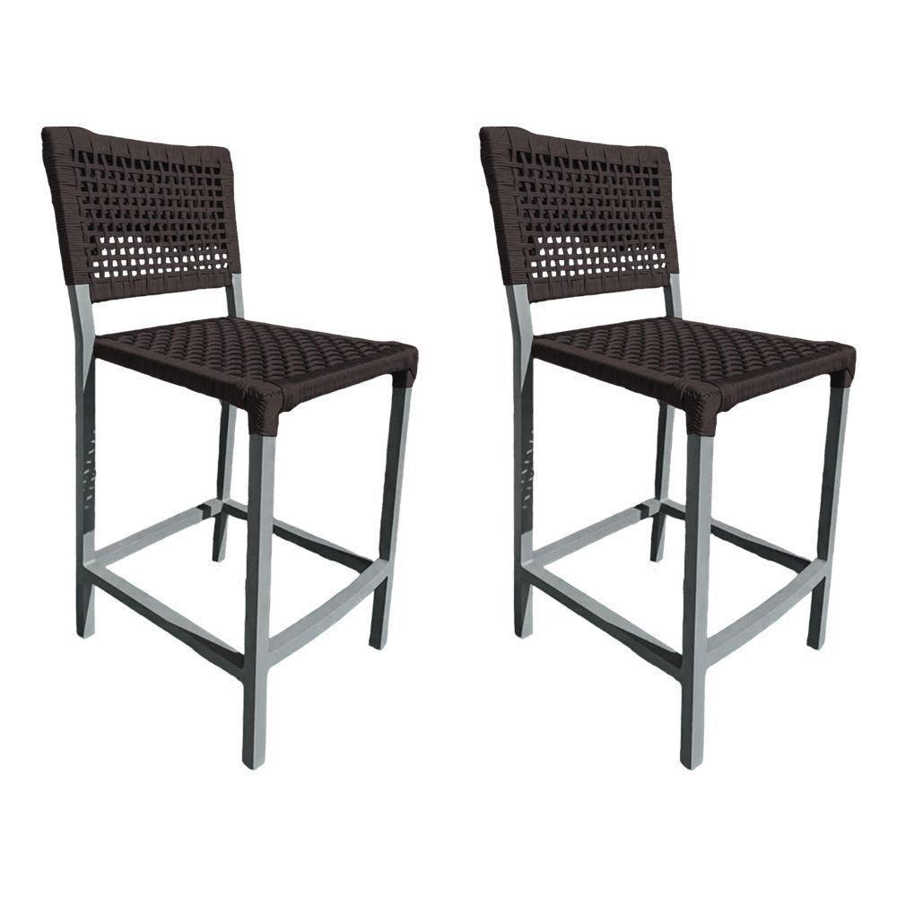 Kit 2 Banquetas França Em Corda Náutica E Base Em Alumínio Cinza Para área Gourmet Marrom Marrom - 1