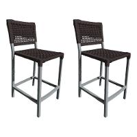 Kit 2 Banquetas França Em Corda Náutica E Base Em Alumínio Cinza Para área Gourmet Marrom Marrom - 1