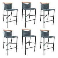 Kit 6 Banquetas Em Corda Náutica Base Em Alumínio Preta Com Detalhe Em Madeira Cinza Cinza - 1