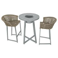 Conjunto Bistrô Champanheira Cinza Tampo Ripado E 2 Banquetas Reis Corda Náutica Rami - Cor: Bege - 1