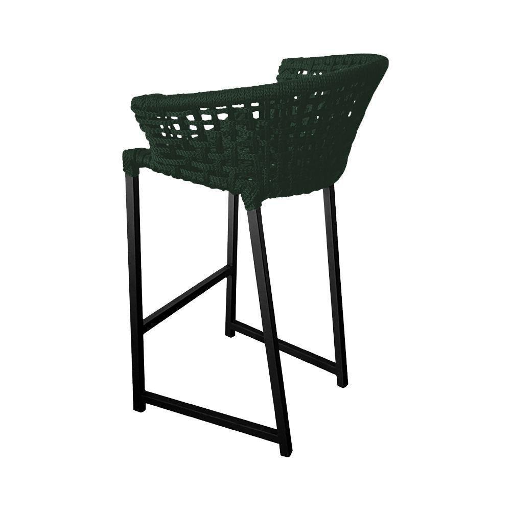 Kit 6 Banquetas Reis Em Corda Náutica E Base Em Alumínio Preta Para área Gourmet Verde Musgo Verde - 3