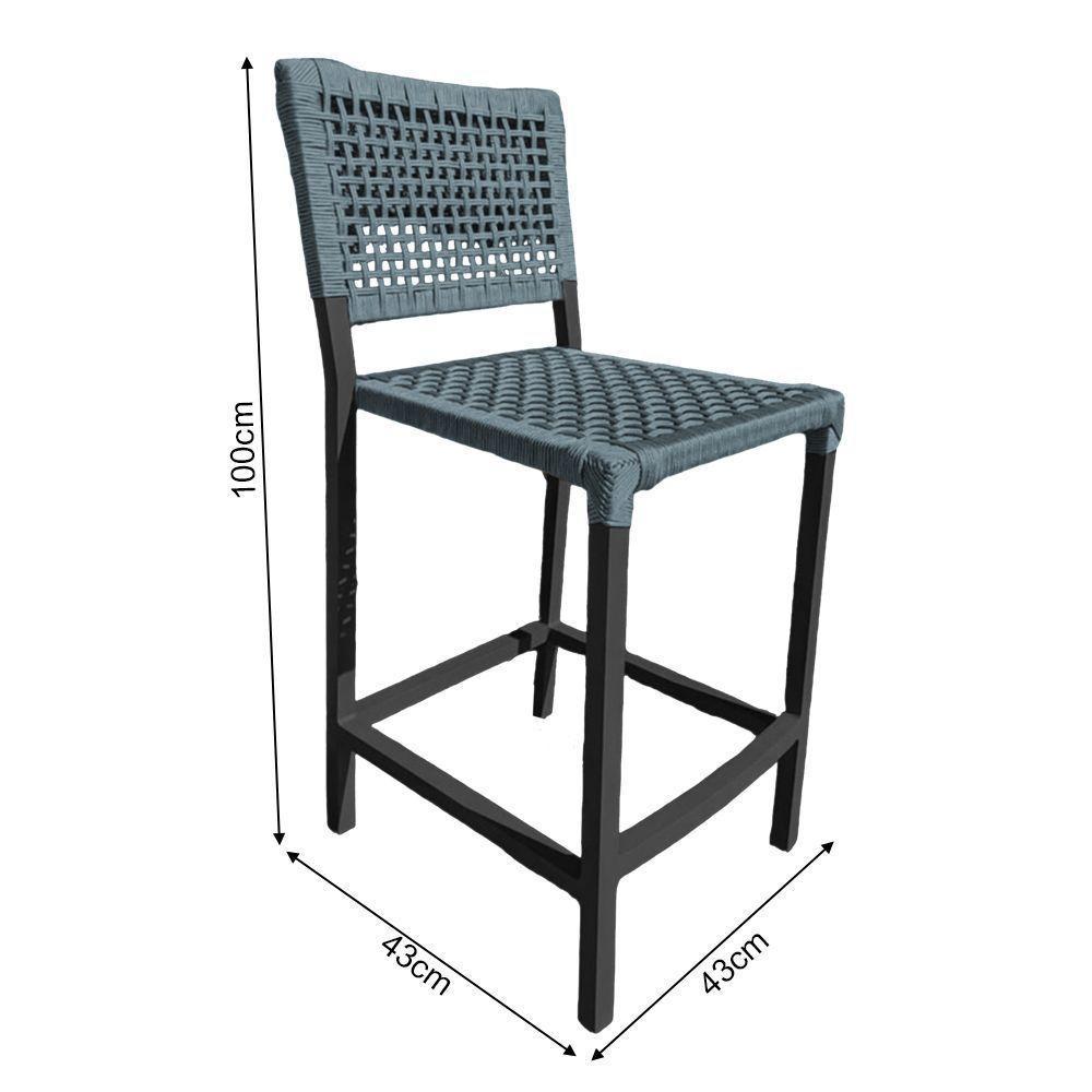 Conjunto Bistrô Champanheira Tampo Ripado E 2 Banquetas França Corda Náutica Cinza - Cor: Cinza - 2