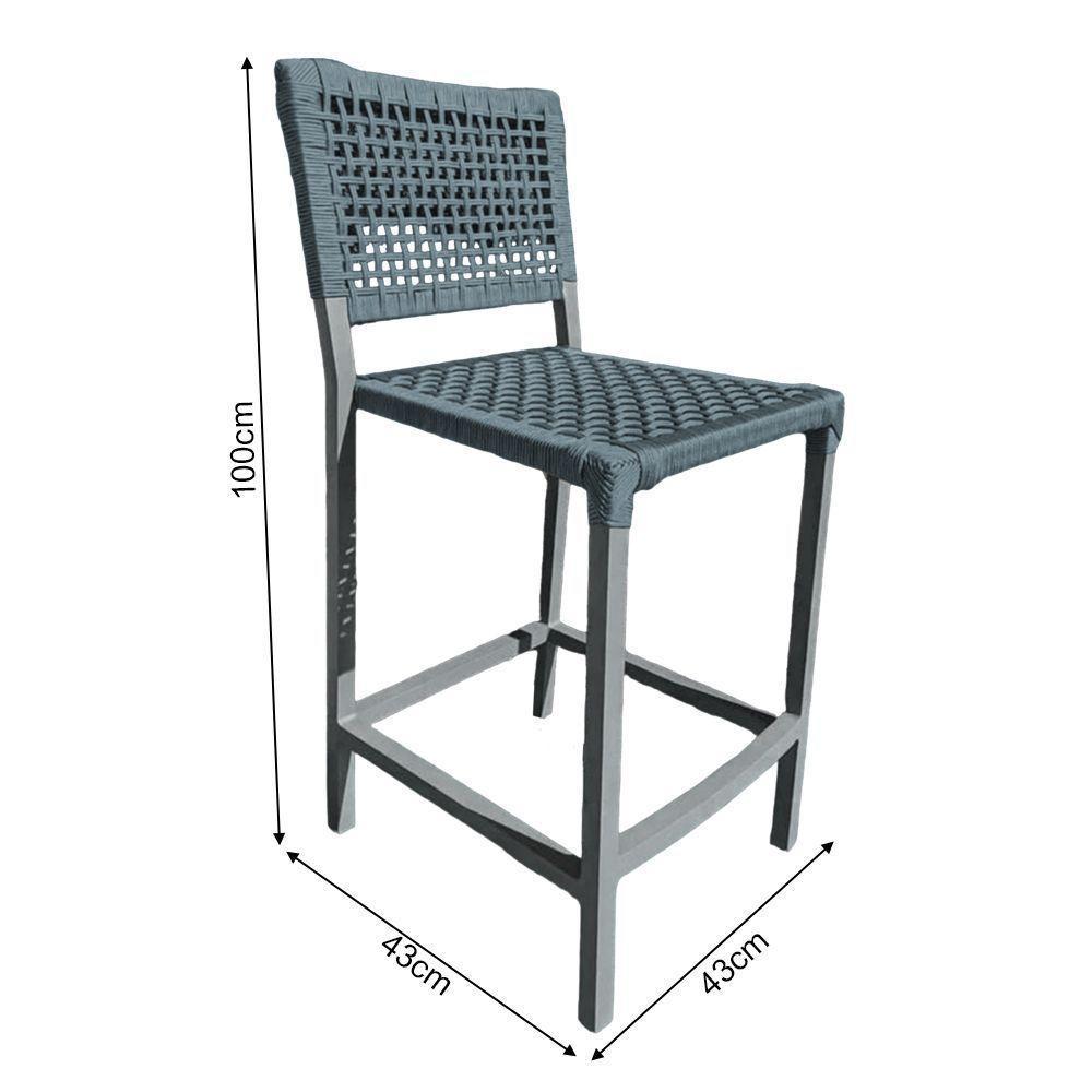 Conjunto Bistrô Champanheira Cinza Tampo Ripado E 2 Banquetas França Corda Náutica Cinza Cinza - 2