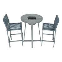 Conjunto Bistrô Champanheira Cinza Tampo Ripado E 2 Banquetas França Corda Náutica Cinza Cinza - 1