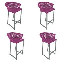 Kit 4 Banquetas Reis Em Corda Náutica E Base Em Alumínio Cinza Para área Gourmet Externa Rosa Rosa - 1
