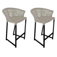 Kit 2 Banquetas Reis Em Corda Náutica E Base Em Alumínio Preta Para área Gourmet Externa Areia Bege - 1