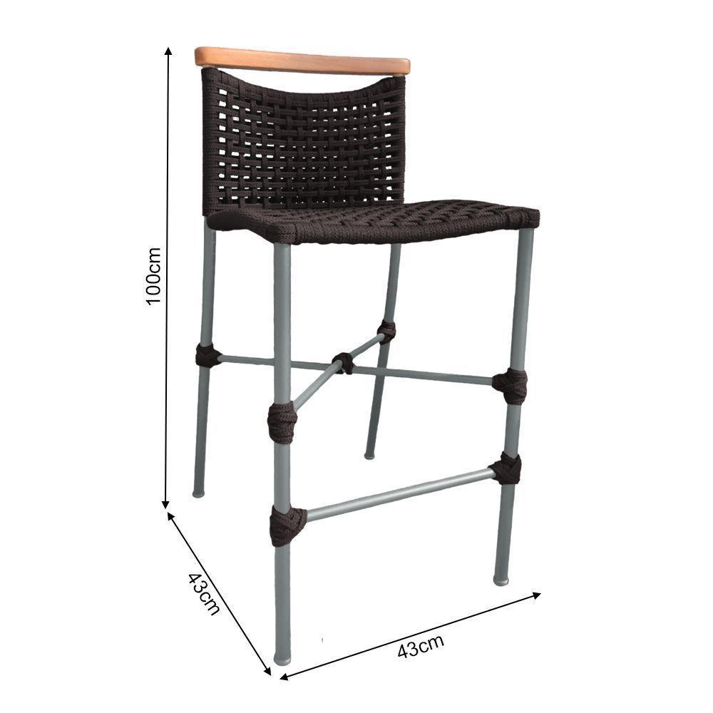 Kit 4 Banquetas Em Corda Náutica Base Em Alumínio Cinza Com Detalhe Em Madeira Marrom Marrom - 2