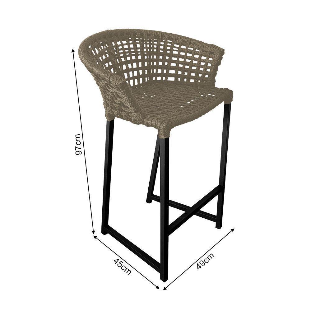 Kit 4 Banquetas Reis Em Corda Náutica E Base Em Alumínio Preta Para área Gourmet Externa Rami Bege - 2