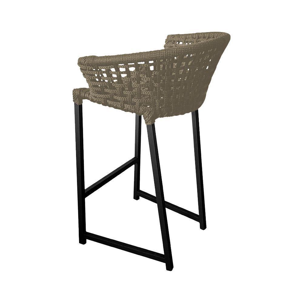 Kit 4 Banquetas Reis Em Corda Náutica E Base Em Alumínio Preta Para área Gourmet Externa Rami Bege - 3