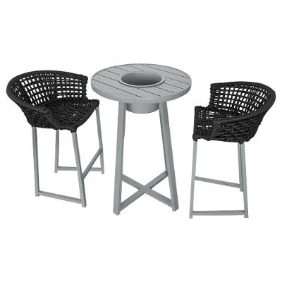 Conjunto Bistrô Champanheira Cinza Tampo Ripado E 2 Banquetas Reis Corda Náutica Preta - Cor: Preto