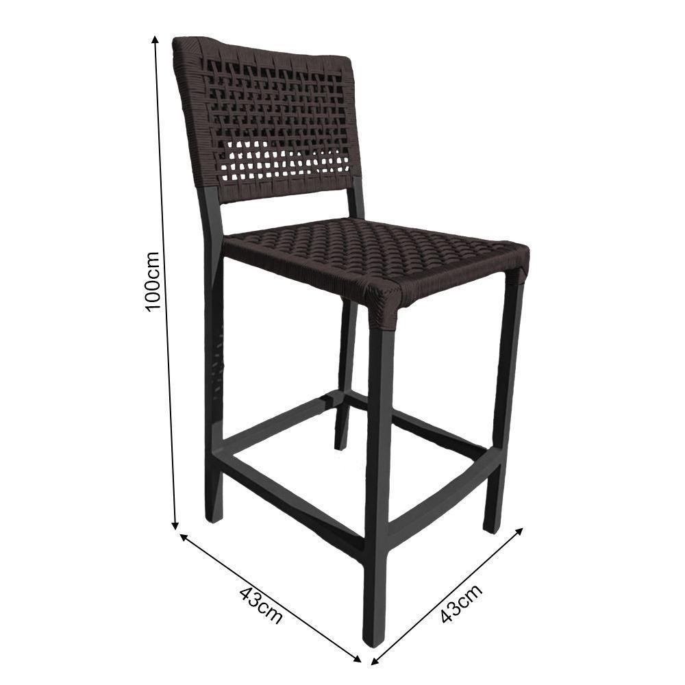 Kit 6 Banquetas França Em Corda Náutica E Base Em Alumínio Preta Para área Gourmet Marrom Marrom - 2