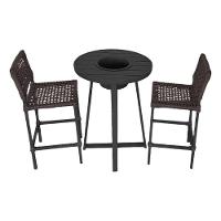 Conjunto Bistrô Champanheira Tampo Ripado E 2 Banquetas França Corda Náutica Marrom - Cor: Marrom - 1