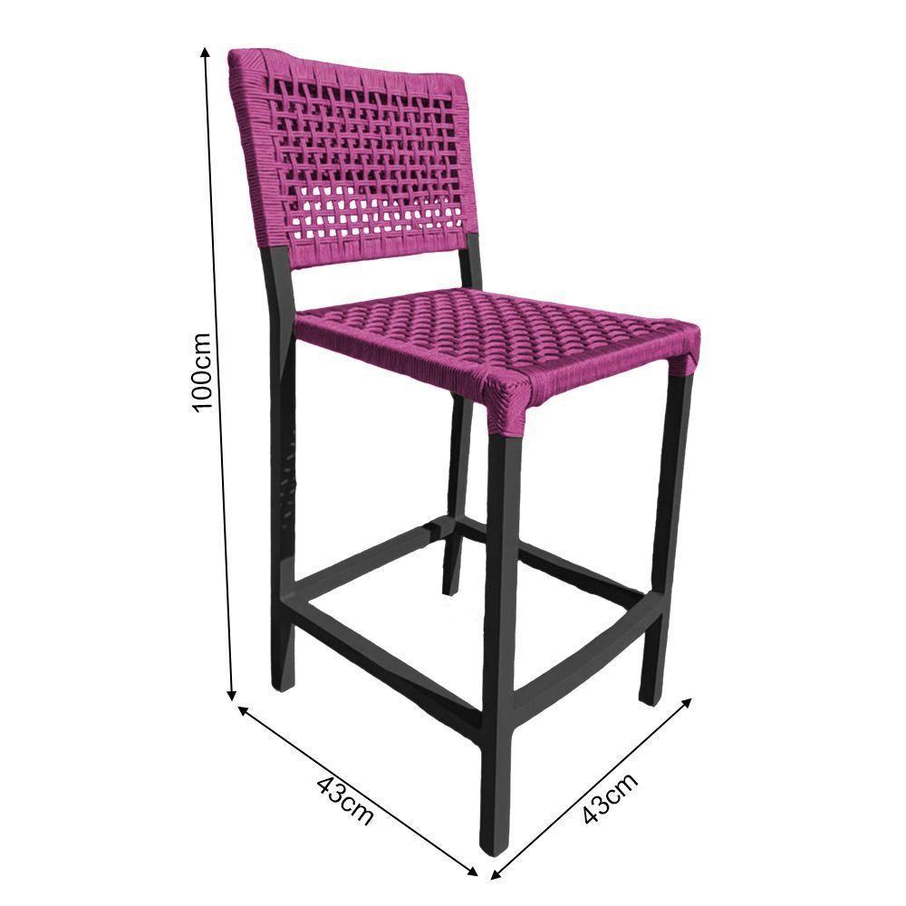 Kit 6 Banquetas França Em Corda Náutica E Base Em Alumínio Preta Para área Gourmet Rosa - Cor: Rosa - 3