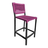 Kit 6 Banquetas França Em Corda Náutica E Base Em Alumínio Preta Para área Gourmet Rosa - Cor: Rosa - 2