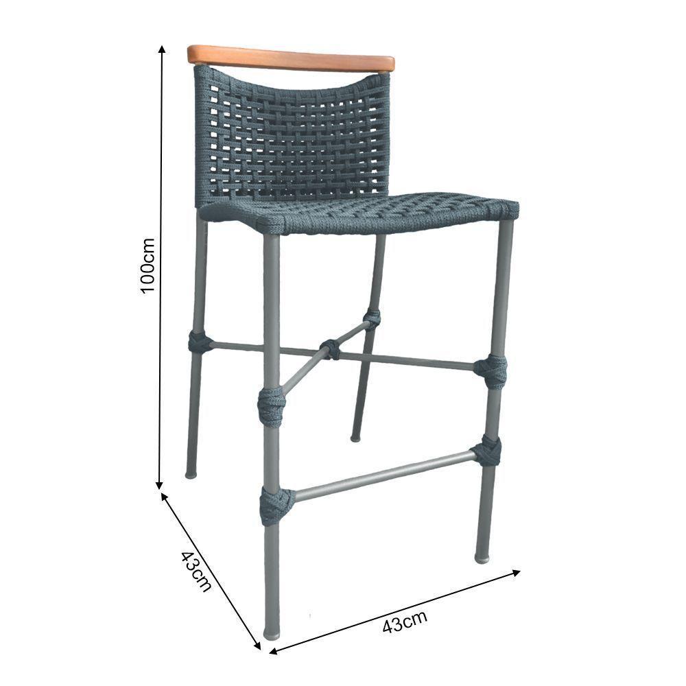Kit 4 Banquetas Em Corda Náutica Base Em Alumínio Cinza Com Detalhe Em Madeira Cinza Cinza - 2
