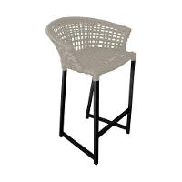 Conjunto Bistrô Champanheira Tampo Ripado E 2 Banquetas Reis Corda Náutica Areia - Cor: Bege